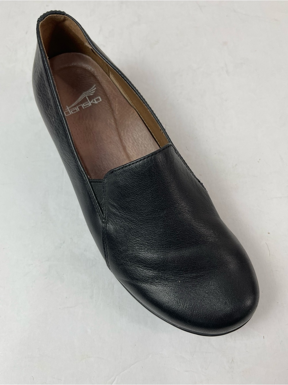 Dansko Shoes Womens 39 US 8.5 Farah Loafers Clogs Black Leather Career Wedge
